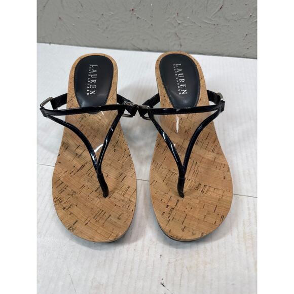 Lauren Ralph Lauren Womens Rula Cork Wedge Sandals Thongs Shoes Size 7.5 - Picture 1 of 5
